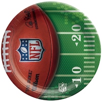 National Football League NFL Round Paper Disposable Dinner Plates, Brown/Green, 10.5-in, 18-pk, for Sports Party Overhead_Flat