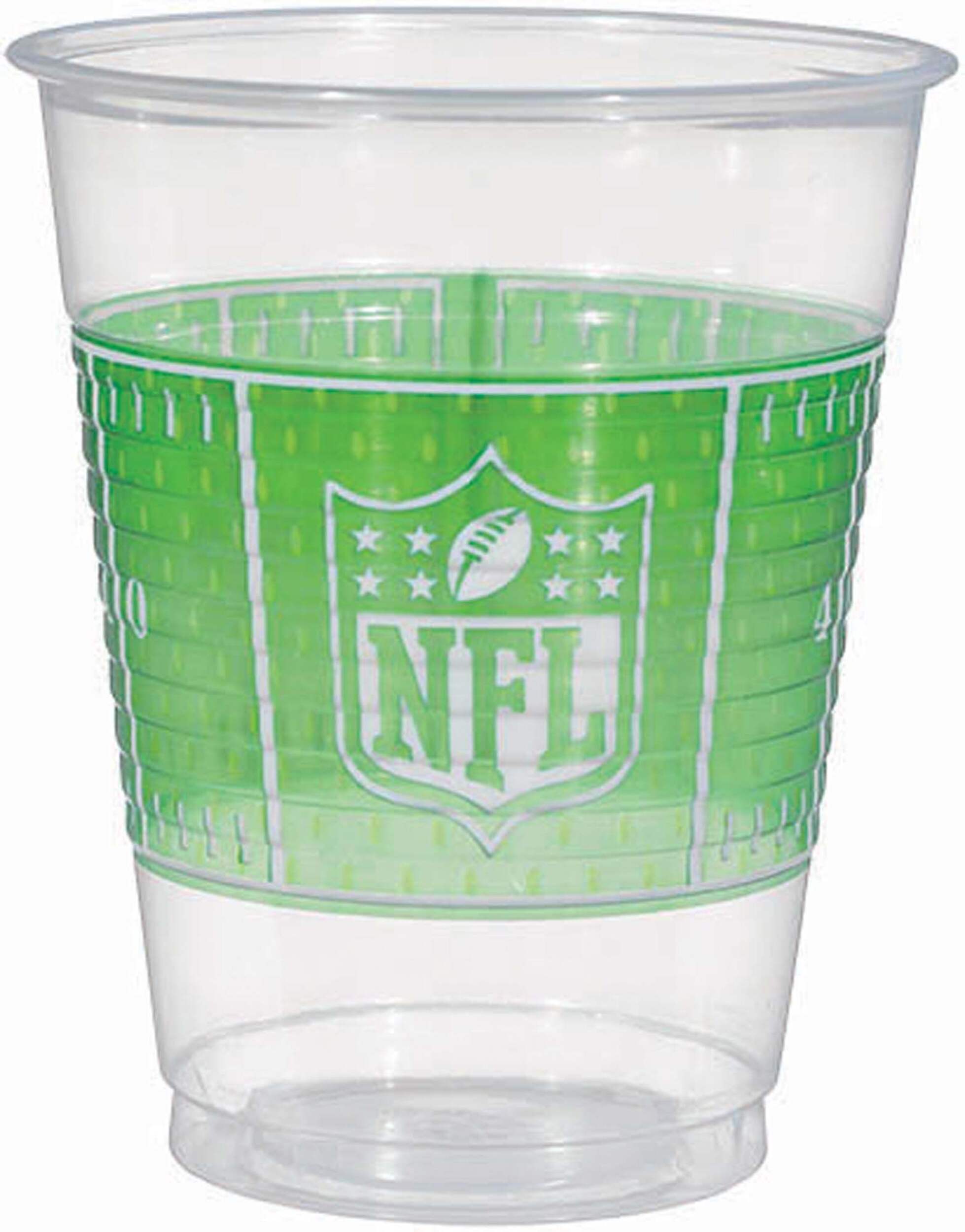 National Football League NFL Plastic Reusable Cups, Green/Clear, 16-oz, 25-pk, for Sports Party Front_Elevated
