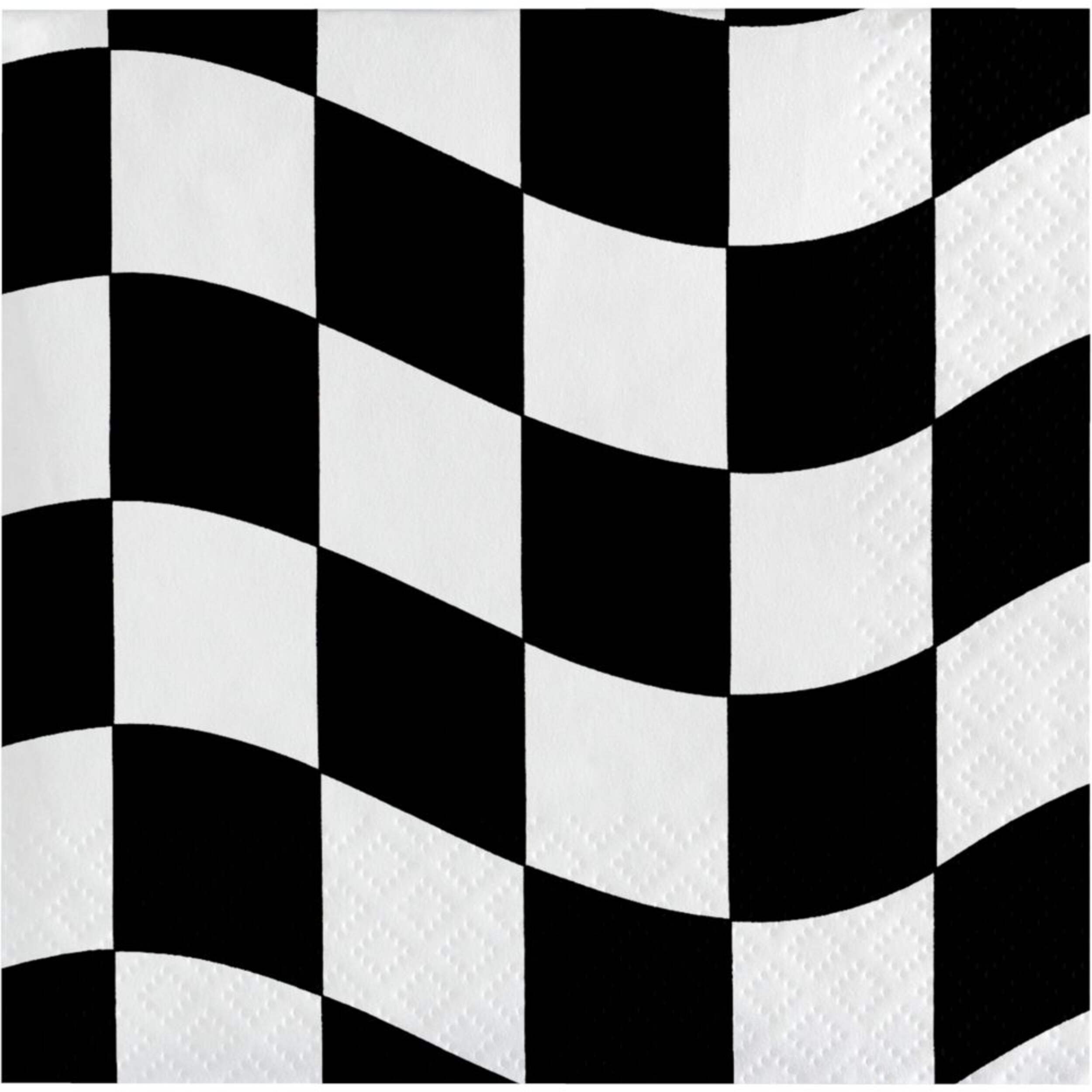 Racing Square Paper Disposable Beverage Napkins, Black/White, Checker, 5-in, 16-pk, 2-ply, for Racing Party Front_Flat