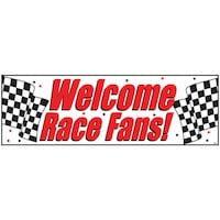 Racing "Welcome Race Fans" Hanging Garland Banner Decoration, Black/White/Red, Checker, 60-in, for Sports Party Front_Flat