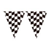 Racing Pennant Hanging Garland Banner Decoration, Black/White, Checkered Flag Banner, 12-ft, for Sports Party