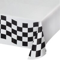 Racing Rectangle Plastic Reusable Checkered Table Cover, Black/White, 54x102-in, for Sports Party Front_Angled_Right