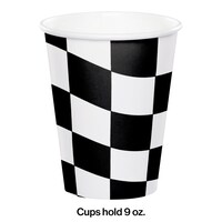Racing Paper Disposable Cups, Black/White, Checkered Flag, 9-oz, 8-pk, for Sports Party