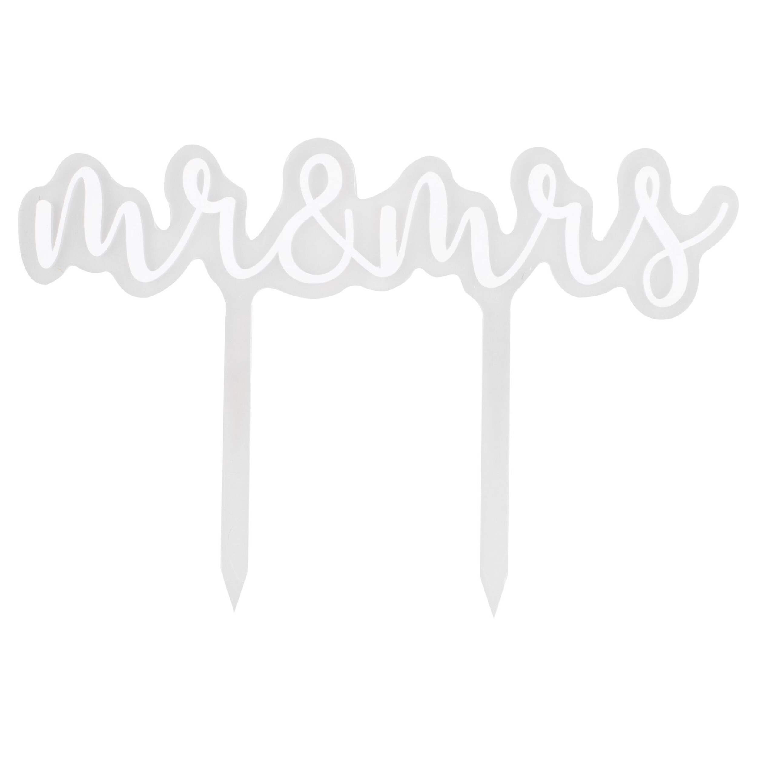 "Mr. & Mrs." Acrylic Cake Treat Topper, Silver, 7-in, for Engagement Party/Wedding Cake Topper Front_Flat