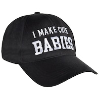 I Make Cute Babies Baseball Hat, Black/White, One Size, Wearable Accessory for Baby Shower/Gender Reveal Front_Three_Fourths_Angled_Right