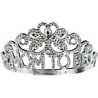 Mom To Be Bejeweled Crown Tiara, Silver, One Size, Wearable Baby Shower Tiara for Gender Reveal Front_Flat