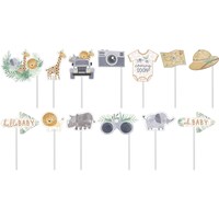 Jungle Baby "Oh Baby" Photo Booth Sign Props, Orange/Teal/Grey, 14-in, 13-pk, for Baby Shower Photo Props Pack Front_Flat