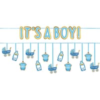 "It's a Boy" Strollers/Bottles/Onesies Hanging Garland Banner Decoration, Blue, 1-ft, 2-pk, for Baby Shower