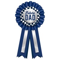 "Future Dad" Award Ribbon, Blue Checkered, One Size, Wearable Accessory for Baby Shower/Gender Reveal Front_Flat