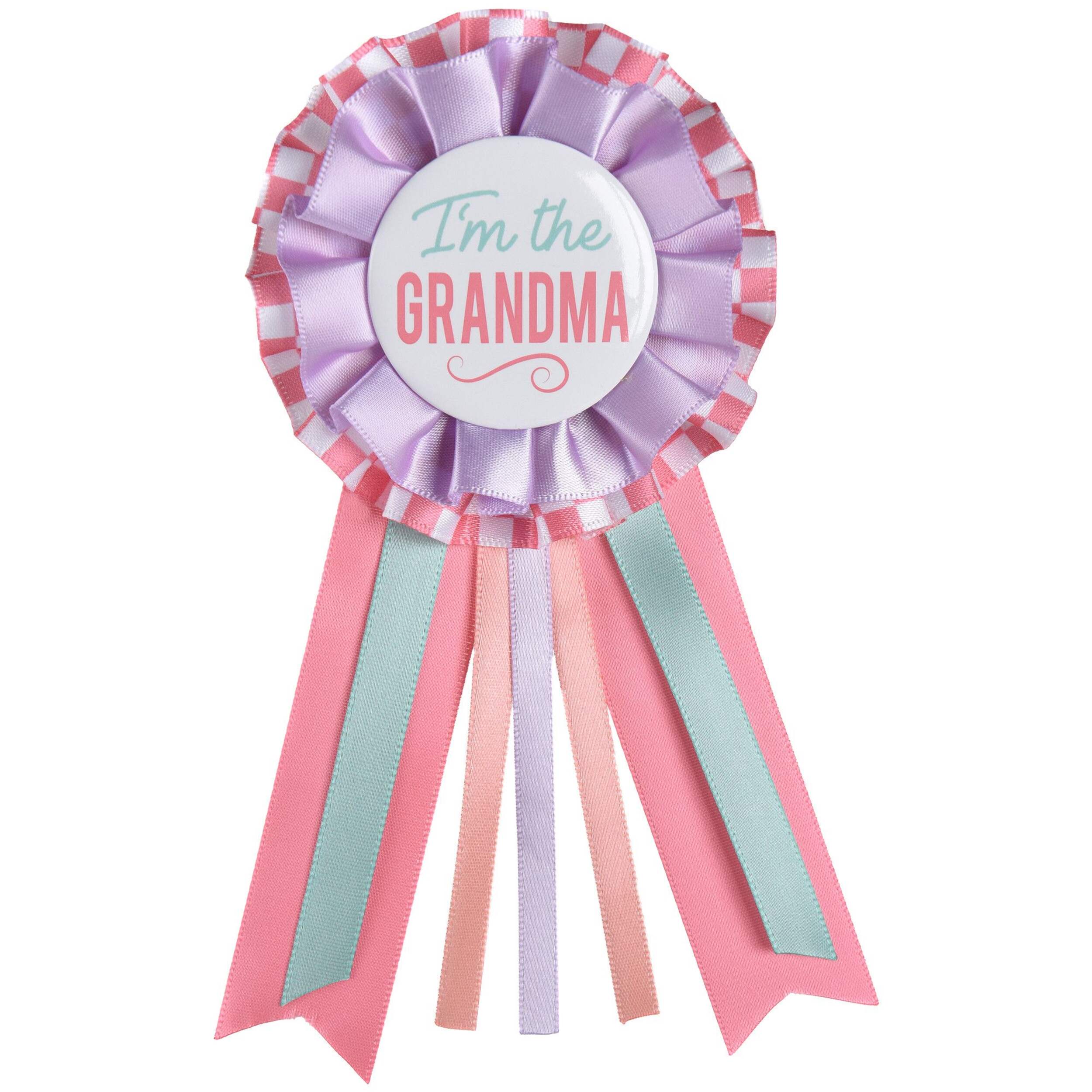 I'm The Grandma Award Ribbon, Pink/Purple, One Size, Wearable Baby Shower Accessory Front_Flat