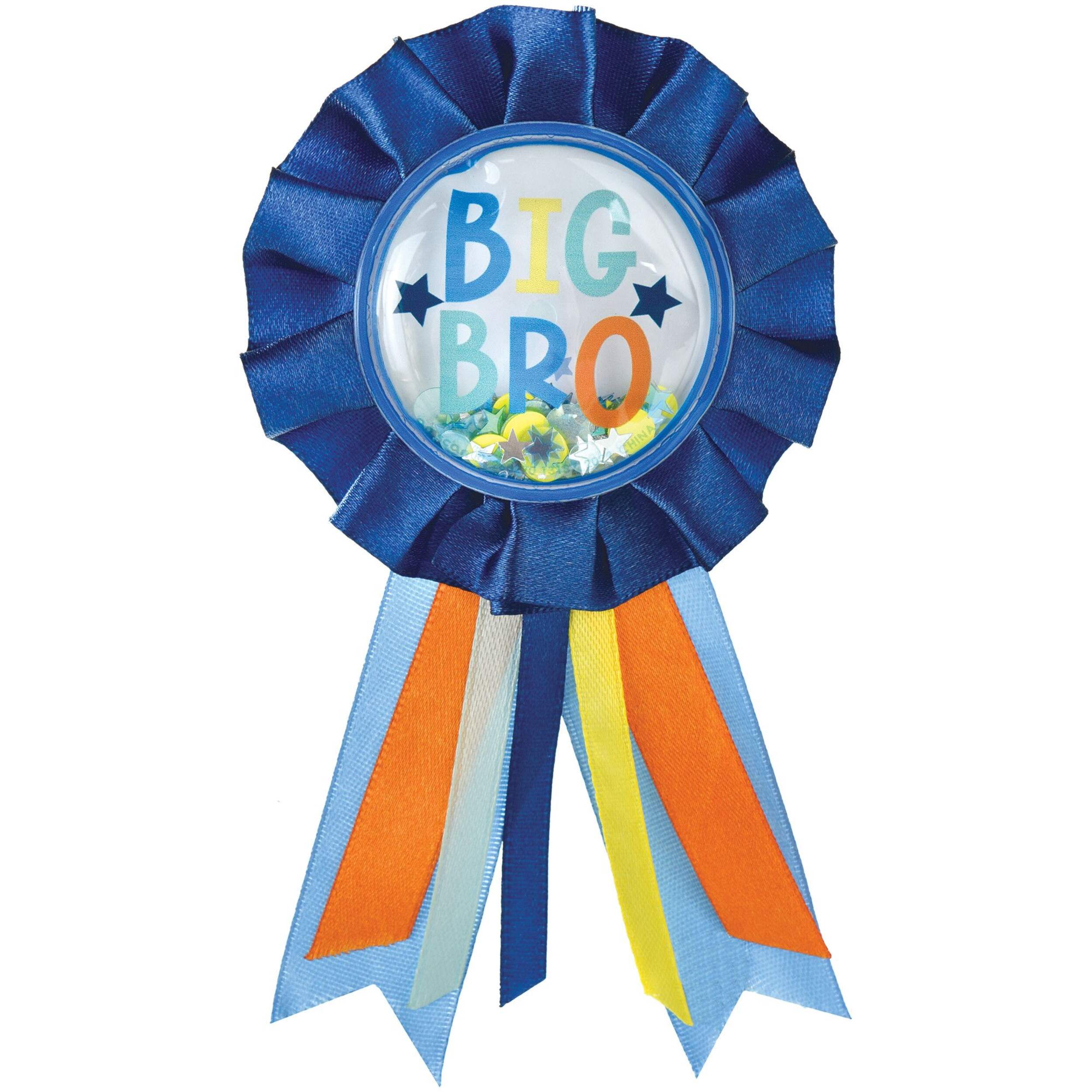 Big Bro Award Ribbon Confetti Shaker, Blue, One Size, Wearable Baby Shower Accessory/Gender Reveal Front_Flat