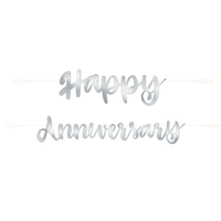 "Happy Anniversary" Foil Hanging Garland Banner Decoration, Silver, 72-in, 2-pk, for Anniversary Party