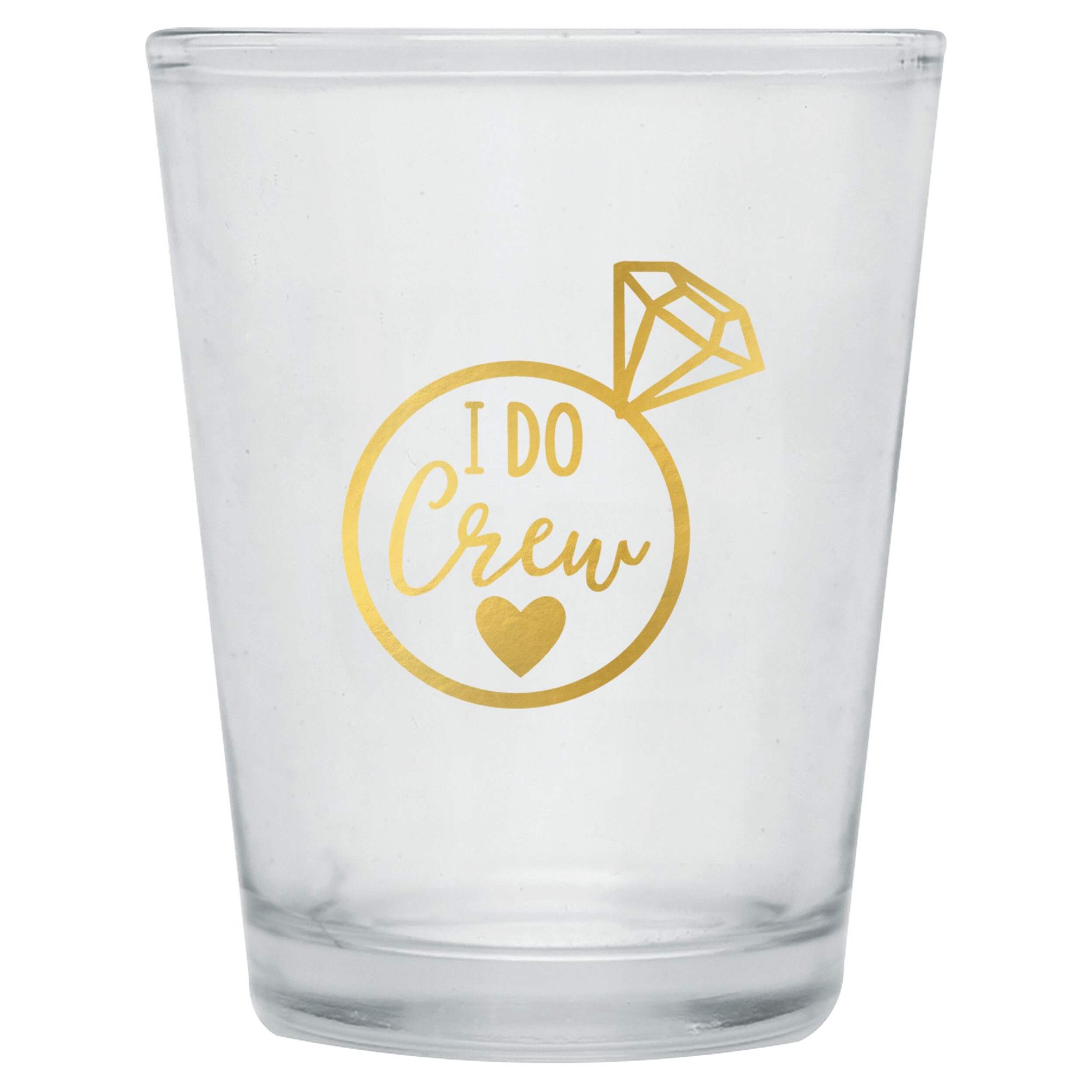 "I Do Crew" Plastic Shot Glasses, Clear/Gold, 1.5-oz, for Bachelorette/Bridal Shower/Engagement Front_Flat