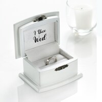 "I Thee Wed" Wedding Ring Bearer Box, White, 2.8-in, for Wedding