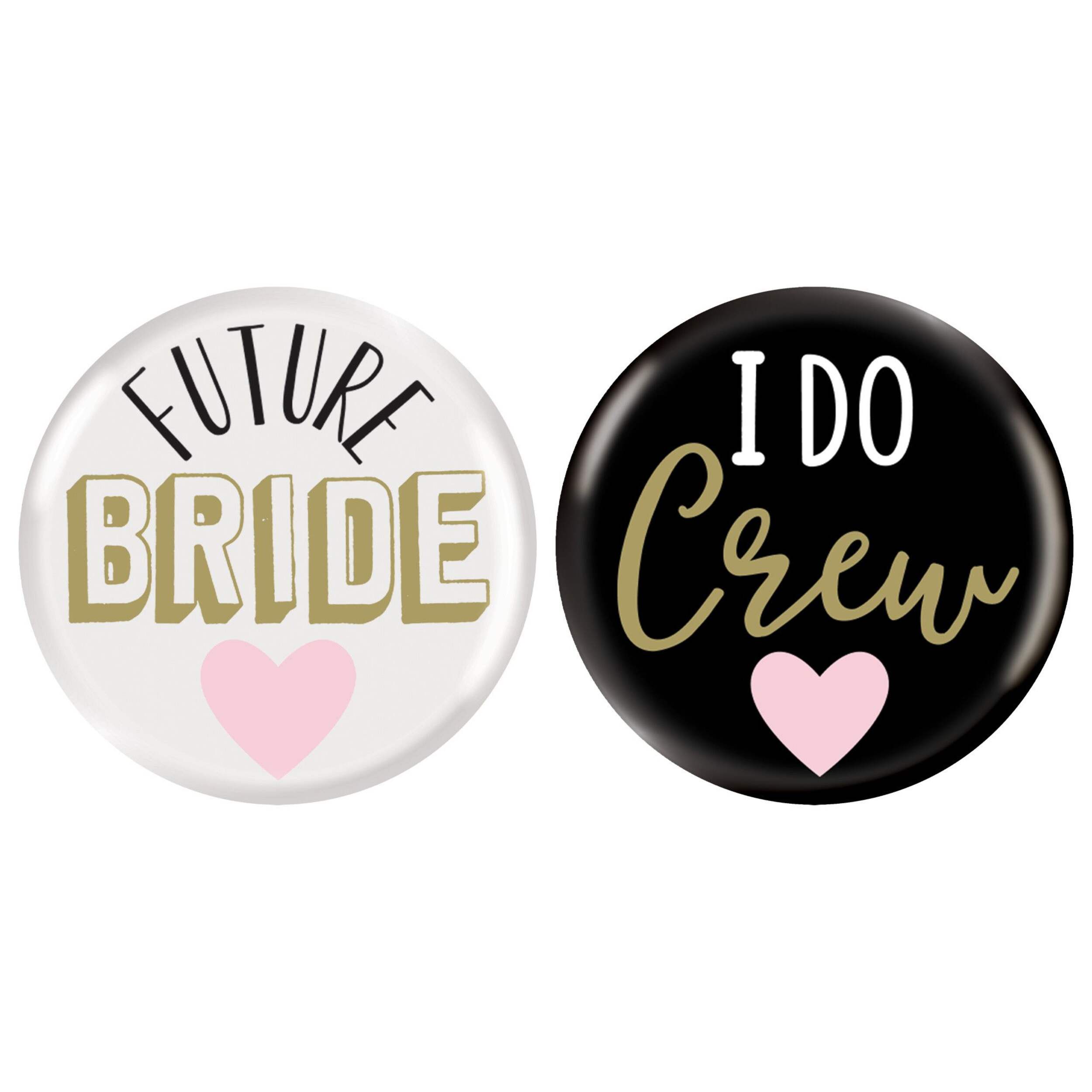 "I Do Crew" & "Future Bride" Button Pins, Black/White, One Size, 8-pk, Wearable Accessories for Wedding Shower/Bachelorette Party Front_Flat