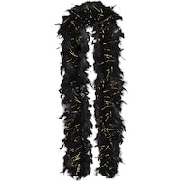 Feather & Tinsel Boa, Black/Gold, 72-in, Wearable Costume Accessory for Halloween Front_Flat