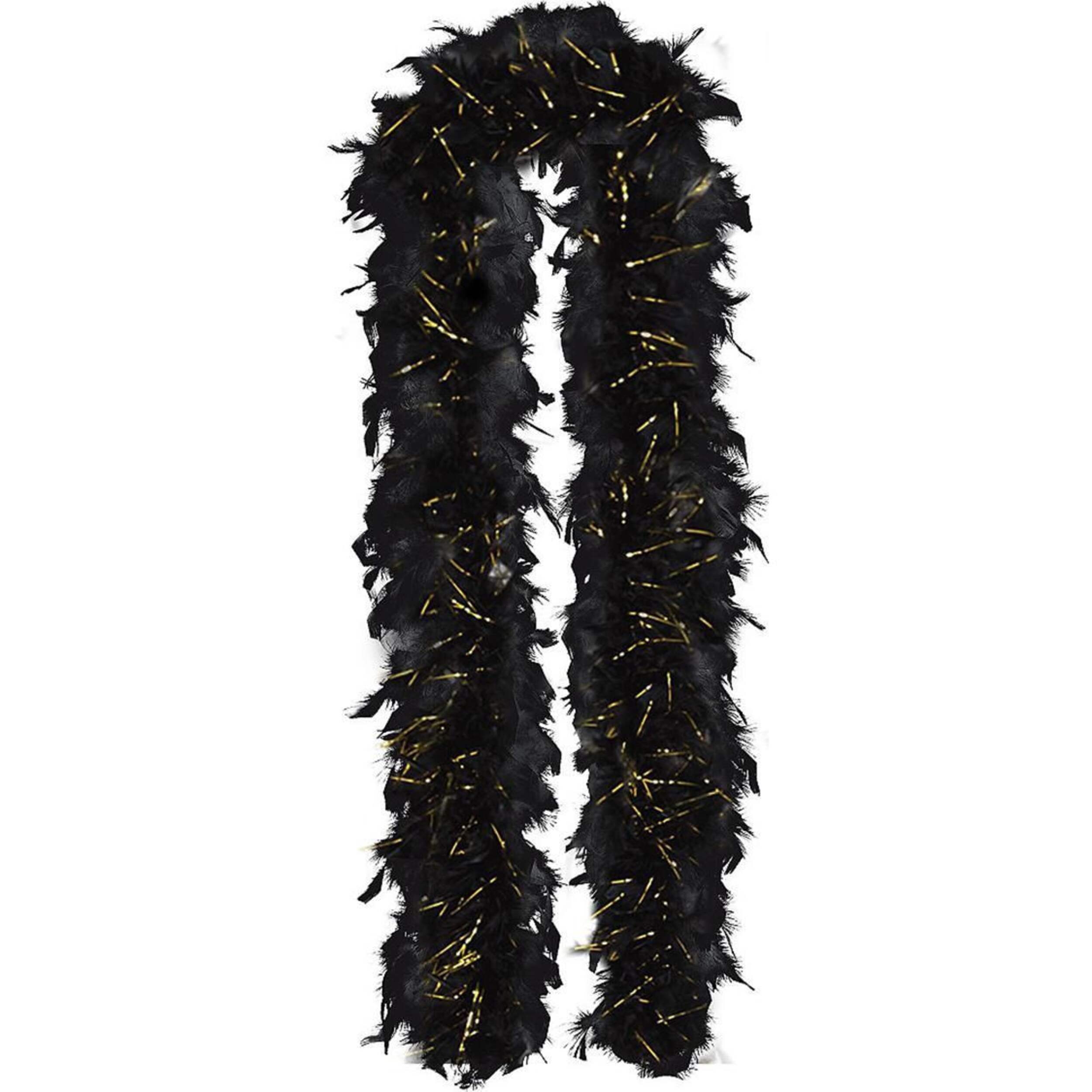 Boa en plumes scintillantes, noir/doré, 72 po, accessoire de costume à porter pour l'Halloween Front_Flat