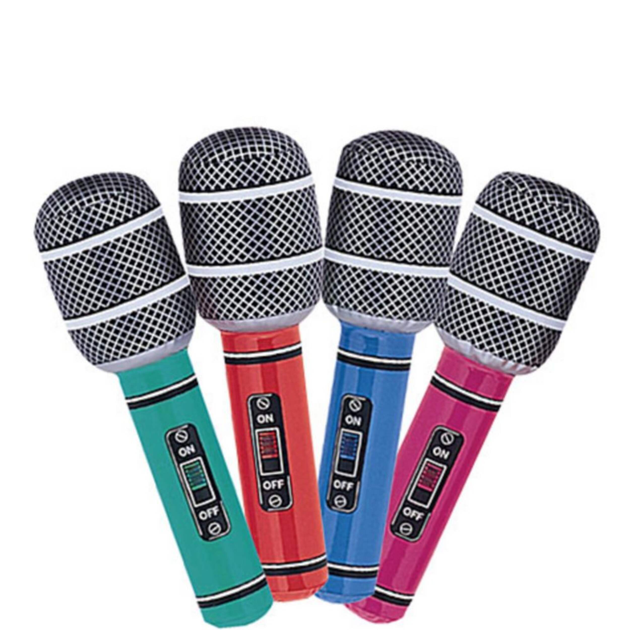 Inflatable Microphones, Green/Blue/Red/Pink, 12.75-in, 4-pk, for Birthday Party/Halloween Front_Flat