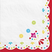 Fiesta Square Paper Disposable Beverage Napkins, White/Red, 5-in, 40-pk, 2-ply, for Cinco de Mayo/Fiesta/Summer Party