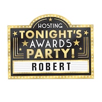 Awards Night "Tonight's Party" DIY Customizable Message Board Sign Table Centerpiece Decoration, Black/Gold, 14.5-in, for Movie/Awards/Oscar Party Front_Flat