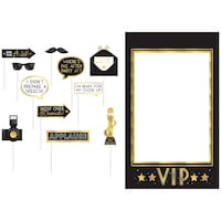 Awards Night "Applause" Plastic Scene Setter Background Decoration with Photo Booth Props, Black/Gold, 17-in, 11-pk, for Movie/Awards/Oscar Party