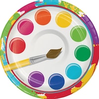Art Party Round Paper Disposable Dessert Plates, Multi-Coloured, 7-in, 8-pk, for Birthday Party Plates Front_Flat