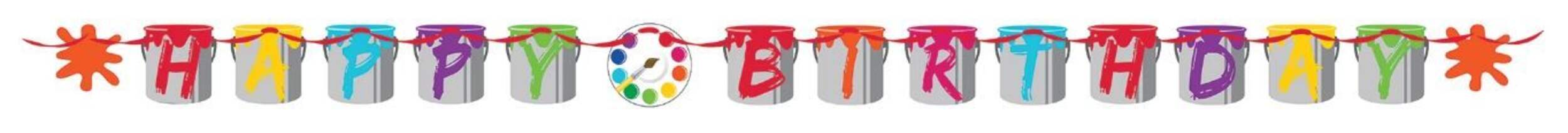 Art Party 'Happy Birthday' Hanging Garland Banner Decoration, Multi-Coloured, 7-ft, for Birthday Party Decoration Front_Flat