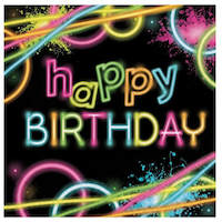 Serviettes de table d'anniversaire Fête phosphorescente, paq. 16 Front_Flat