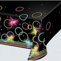 Glow Rectangle Plastic Reusable Table Cover, Black/Neon, 54x102-in, for Birthday Party CloseUp