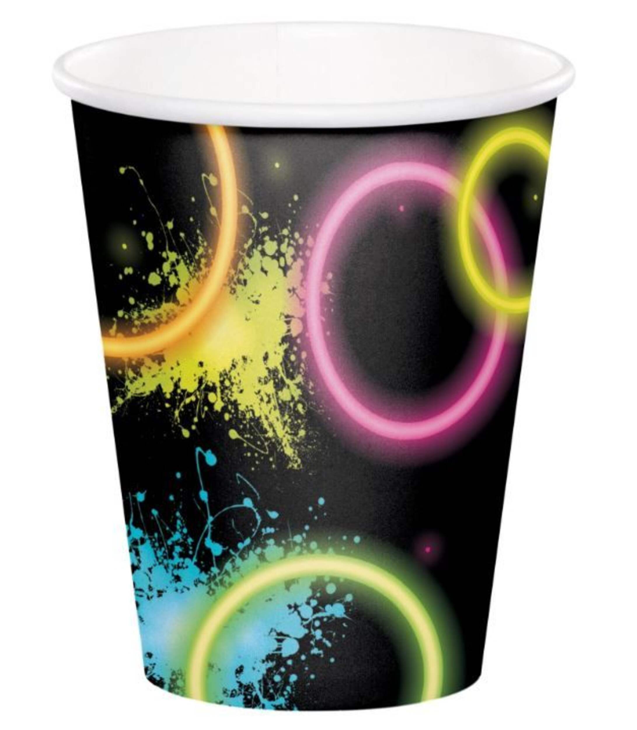 Glow Paper Disposable Cups, Black/Neon, 9-oz, 8-pk, for Birthday Party Front_Elevated