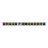Glow "Happy Birthday" Hanging Garland Banner Decoration, Black, 8.9-ft, for Birthday Party