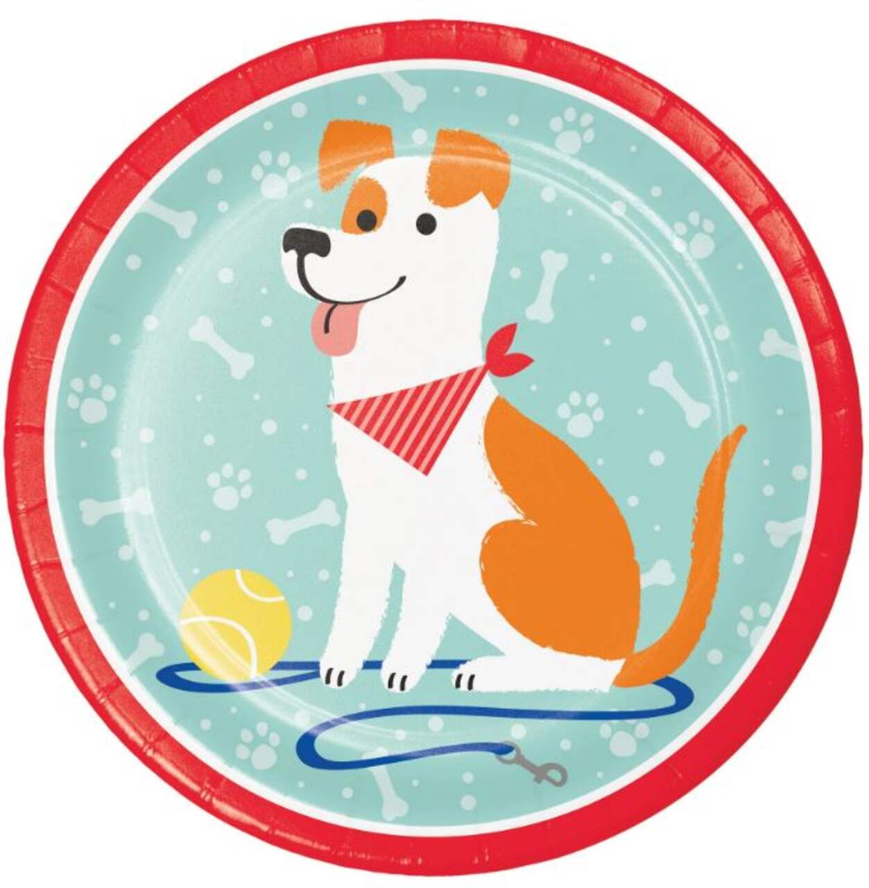 Dog Party Round Paper Disposable Lunch Plates Blue Red 9 in 8 pk for Birthday Party