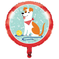 Ballon en aluminium satiné rond Fête de chien, bleu/mauve, 18 po, gonflement à l'hélium et ruban inclus, pour fête d'anniversaire Front_Flat