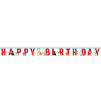 Dog Party "Happy Birthday" Hanging Garland Banner Decoration, Red, 8.5-in, for Birthday Party Front_Flat