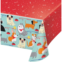 Dog Party Rectangle Plastic Reusable Table Cover, Red/Blue, 54x102-in, for Birthday Party