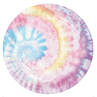 Tie Dye Round Paper Disposable Lunch Plates, Multi-Coloured, 9-in, 8-pk, for Birthday/Summer Party Front_Flat