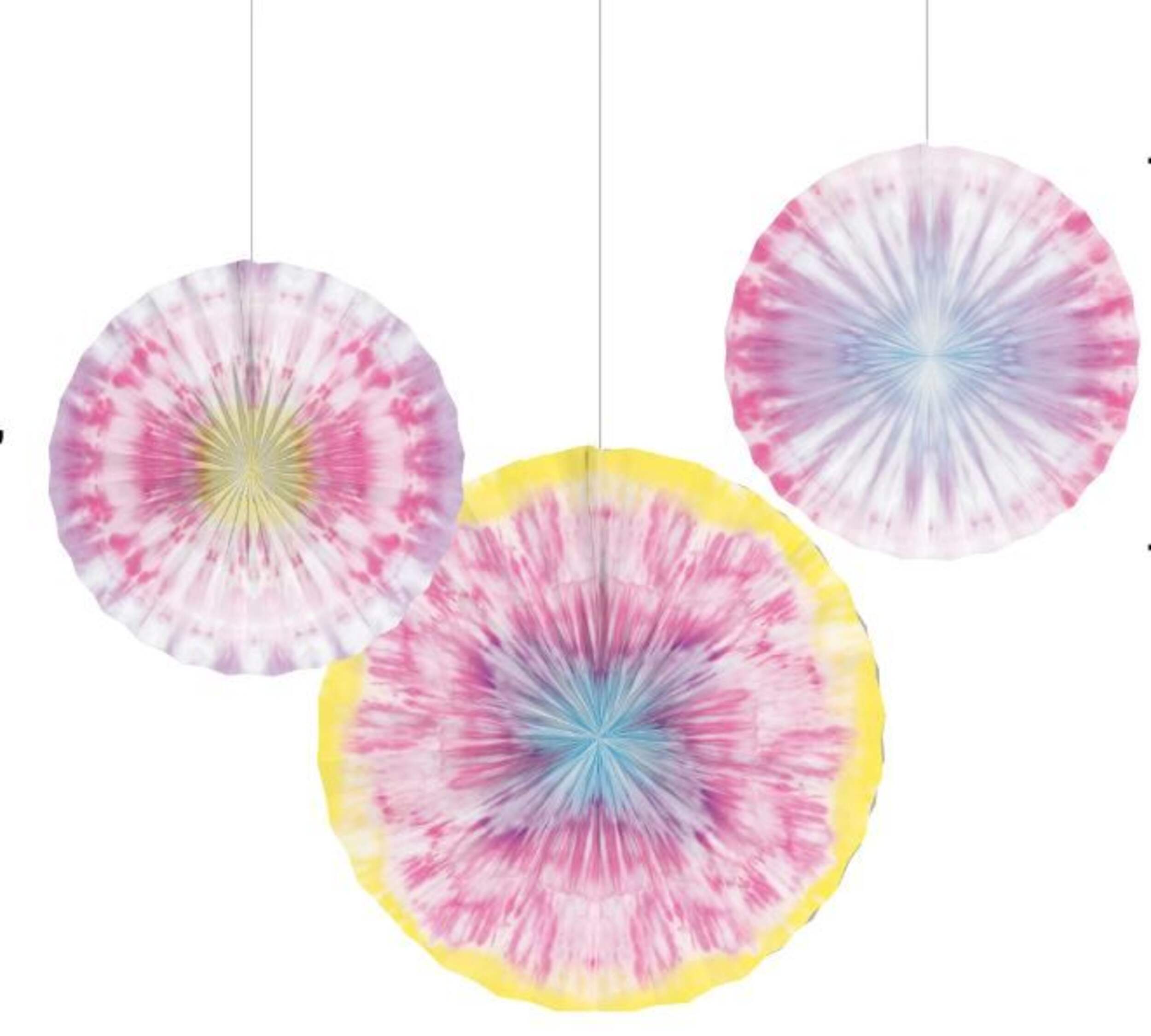 Éventails en papier Fête teinture sur noeuds, paq. 3 Front_Flat