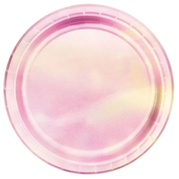 Iridescent Round Paper Disposable Dessert Plates, Pink, 7-in, 8-pk, for Birthday/Baby Shower