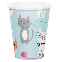 Cat Party Paper Disposable Cups, Blue, 9-oz, 8-pk, for Birthday Party Front_Elevated