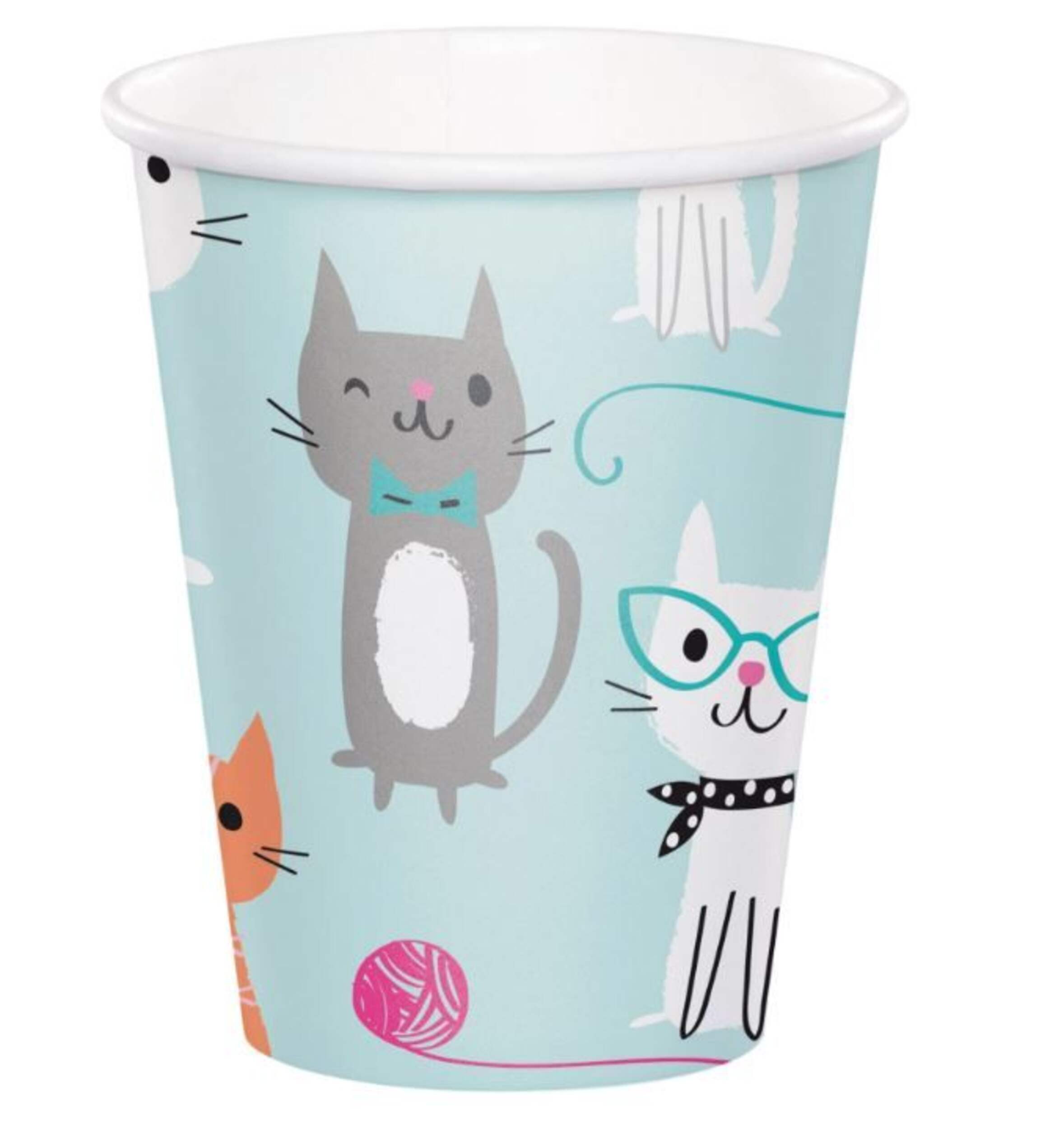 Cat Party Paper Disposable Cups, Blue, 9-oz, 8-pk, for Birthday Party Front_Elevated