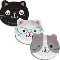 Cat Party Cat Paper Disposable Dessert Plates, Black/White/Grey, 7-in, 8-pk, for Birthday Party Front_Flat