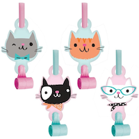 Cat Party Blowout Noisemakers, Multi-Coloured, 5-in, 8-pk, for Birthday Party Front_Flat