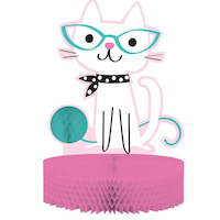 Cat Party Sign Table Centerpiece Decoration, Pink/White, 12-in, for Birthday Party