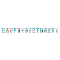 Cat Party "Happy Birthday" Hanging Garland Banner Decoration, Blue, 7-ft, for Birthday Party Front_Flat