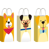 Sacs de fête rectangulaires pour friandises en papier Fête de chien, jaune, 9,5 po, paq. 4, pour fête d'anniversaire Front_Three_Fourths_Angled_Right