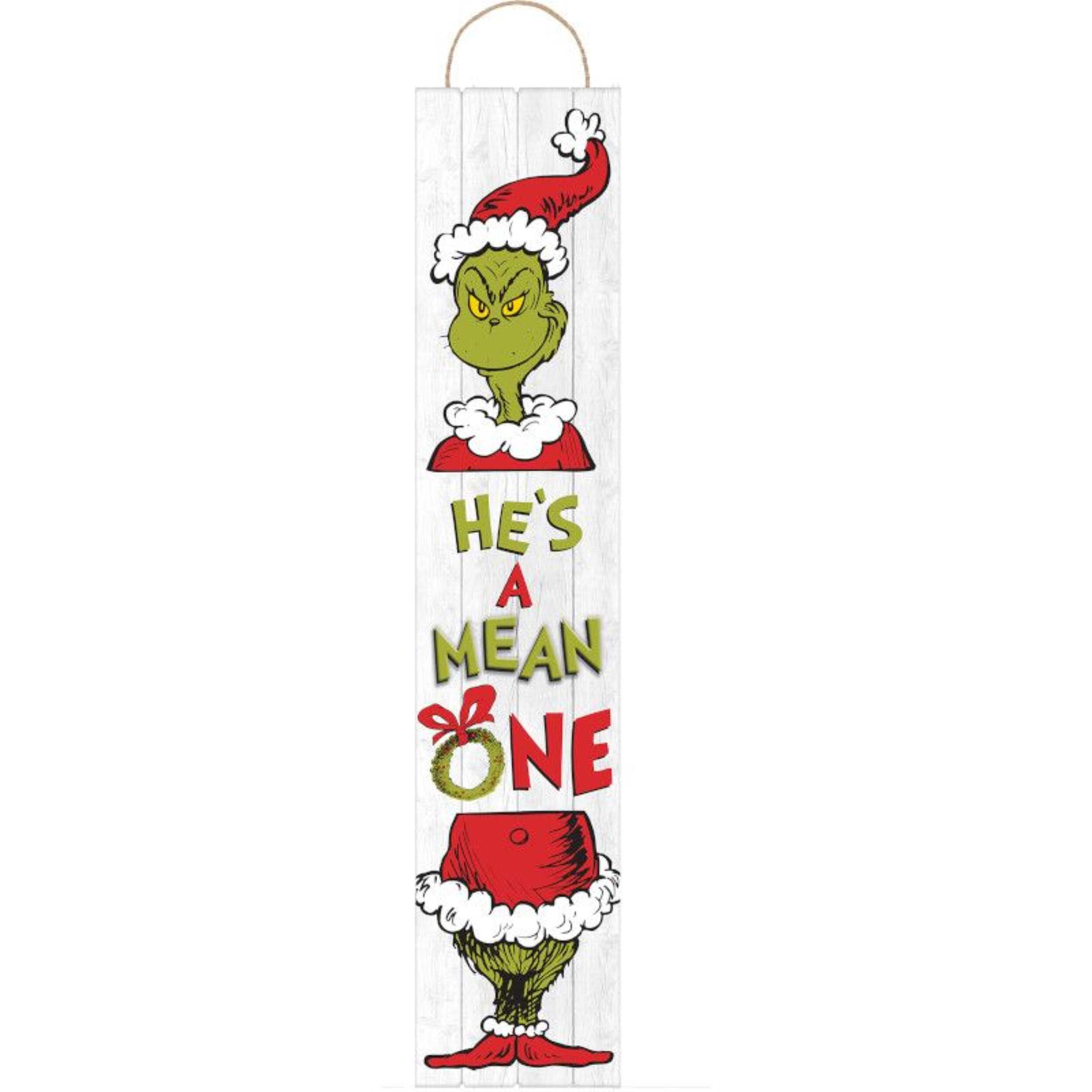 Dr. Seuss The Grinch "He's a Mean One" Hanging Sign Decoration, Red/Green, 46.9in, for