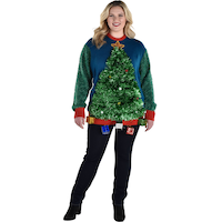 Pull pour adulte sapin scintillant 3D, grand/très grand Front_Flat