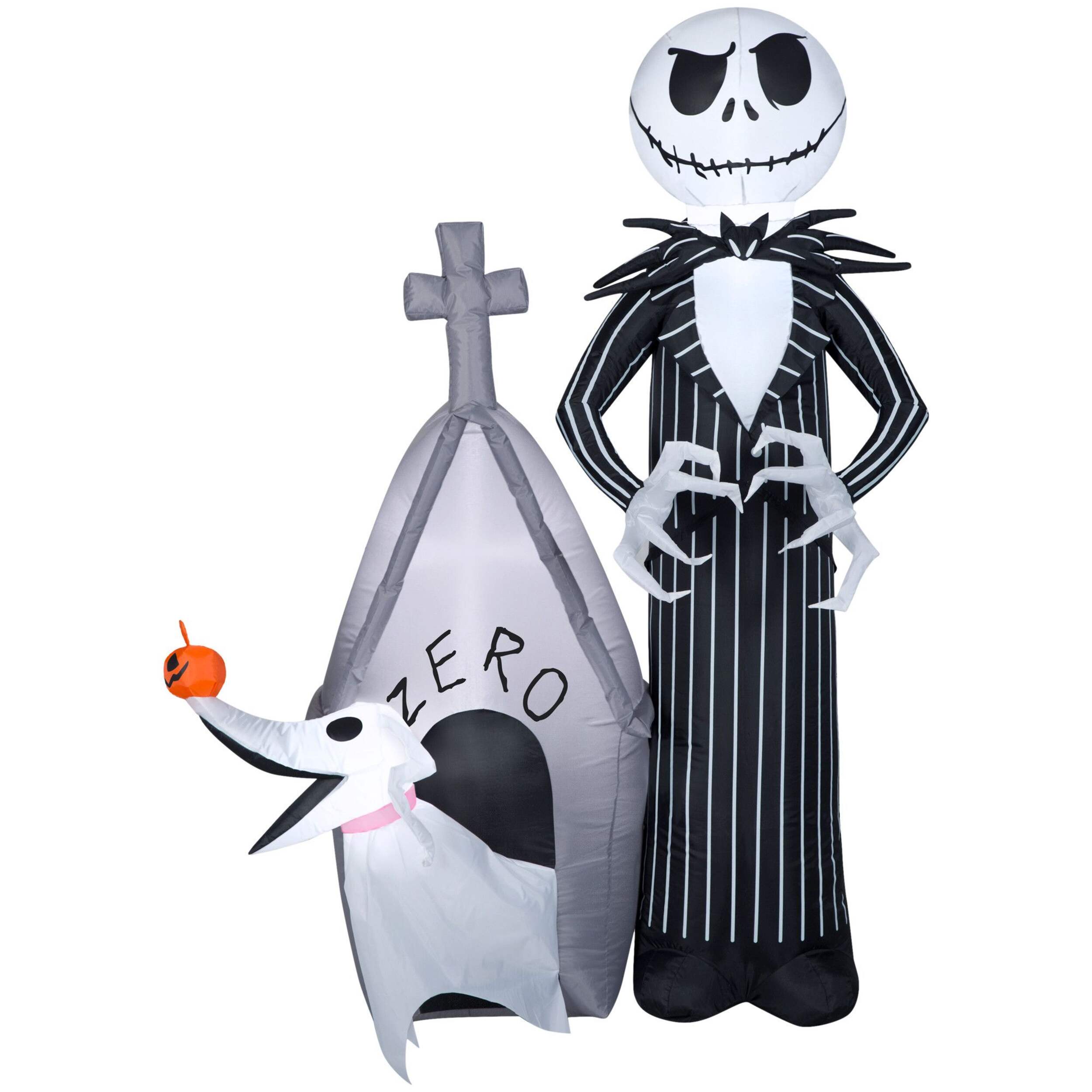 Jack Skellington et Zero lumineux et gonflable, Disney L'Étrange Noël de monsieur Jack, noir/blanc, 5 pi, décoration extérieure autogonflable pour l'Halloween Front_Flat