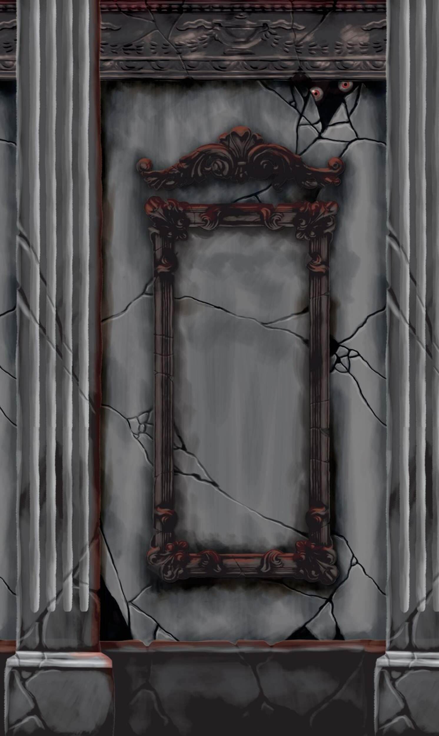 Skull Gothic Mansion Scene Setter Background, Grey/Red, 20-ft, 2-pk, Indoor Decoration for Halloween CloseUp