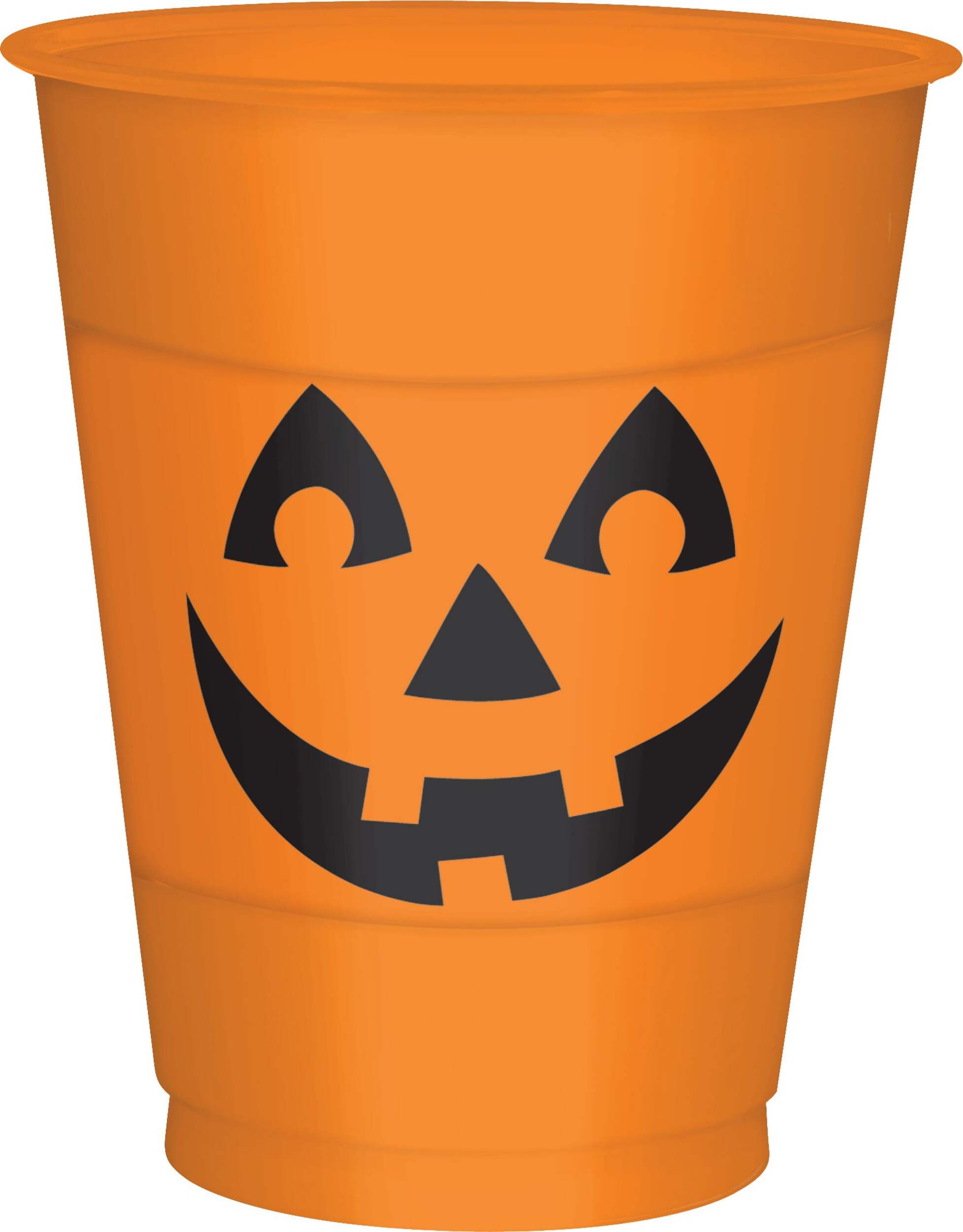 Jack-O'-Lantern Pumpkin Plastic Reusable Cups, Orange, 16-oz, 25-pk, for Halloween Front_Elevated